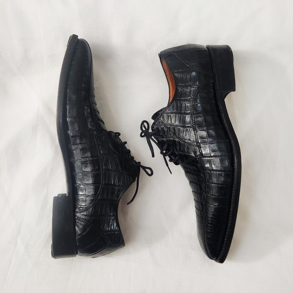 Calzoleria Toscana $1,395 Eduardo Genuine Crocodile Shoes Black SZ 44 Italy Made - Picture 15 of 16